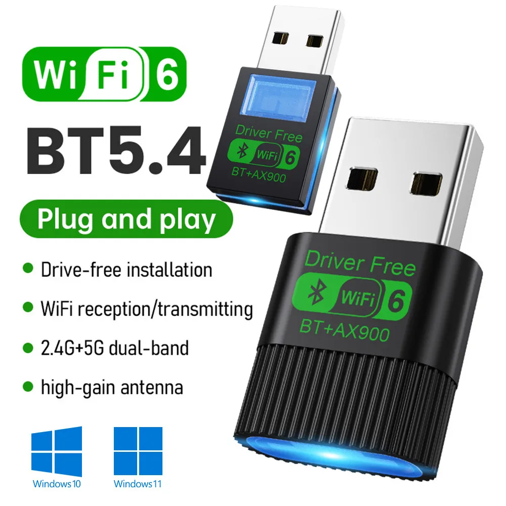 2 in 1 USB WiFi6 Bluetooth5.4 Adapter Dual Band 2.4G&5GHz AX900 Wireless Network Wlan Receiver Driver Free Dongle For Win10/11 7