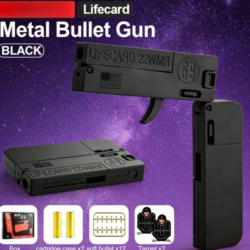大人向けモデル 新型アップグレード版 ライフカードメタル折りたたみ式ガンおもちゃ 子供・大人向け、ソフト弾丸付き合金製ピストルおもちゃ銃