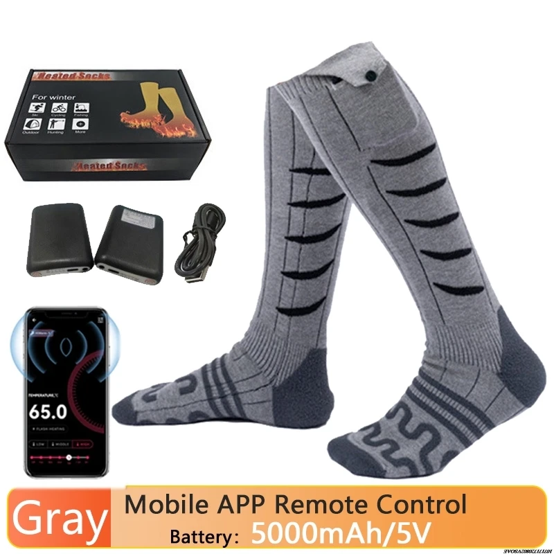 ถุงเท้าอุ่นสำหรับขี่มอเตอร์ไซค์ เล่นสกี ถุงเท้าทำความร้อน ควบคุมผ่านแอพ แบตเตอรี่แบบชาร์จได้ ถุงเท้าหนาสำหรับฤดูหนาว เหมาะสำหรับการเดินป่าและเล่นสกี