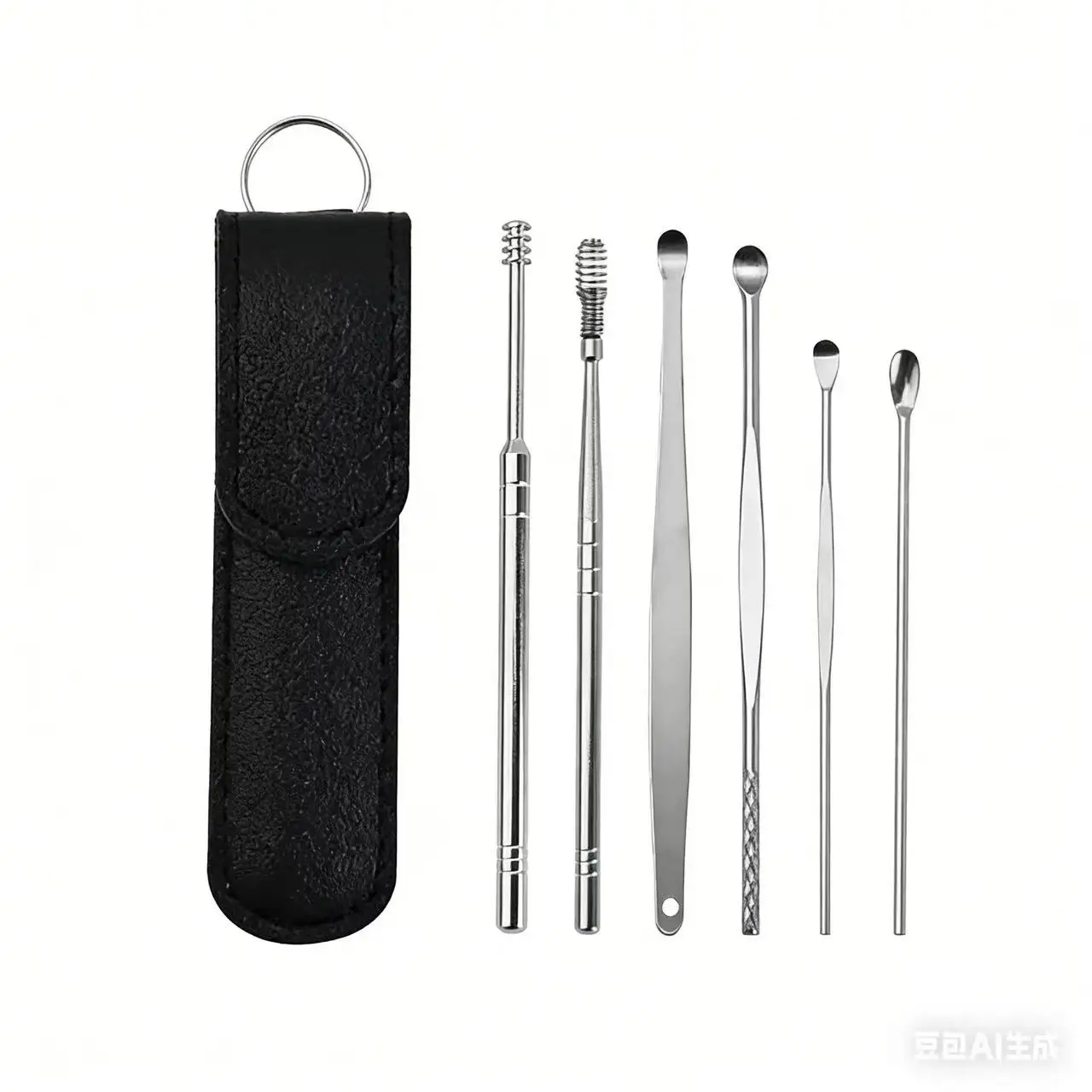 Earspoon Six-piece Ear-picking Tool Stainless Steel Ear-picking Spoon Leather Bag Ear-cleaning Spoon Easy to Carry at Home