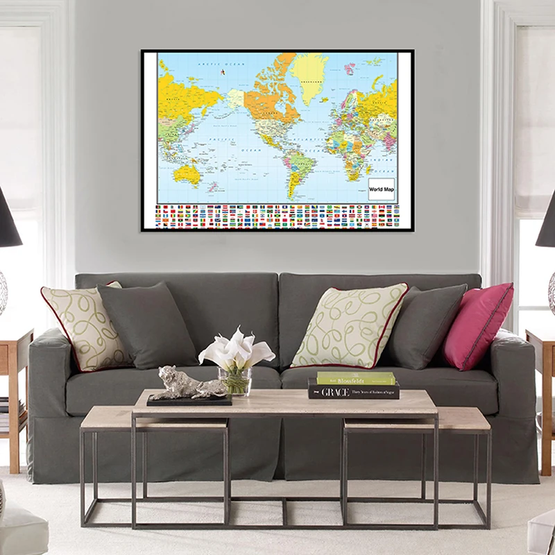 84*59cm mapa świata sztuka ścienna szczegółowa mapa bez zapachu obraz na płótnie salon Home Decor szkolne materiały dydaktyczne