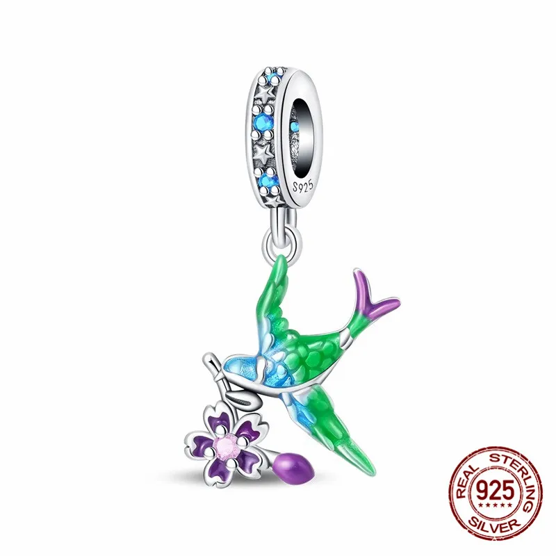 

925 Sterling Silver Green Bird Pendant Bead Inlaid with Zircon Paired with an Original Bracelet DIY Womens Jewelry Gift