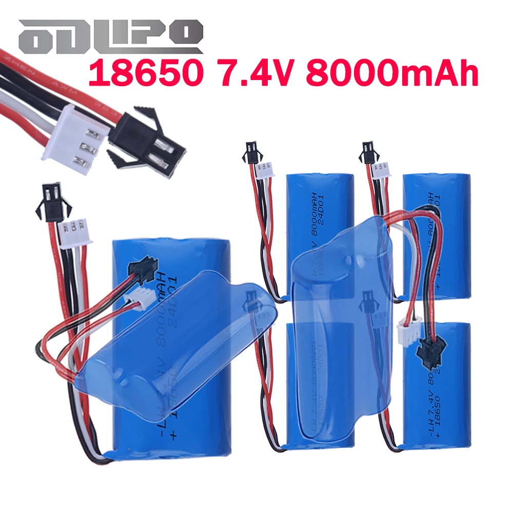 18650 Battery For WLtoys 104310 104311 H101 18301/18302 18311 18312 18322 RC Car Parts 7.4V 8000mAh Batteries With SM-2P Plug