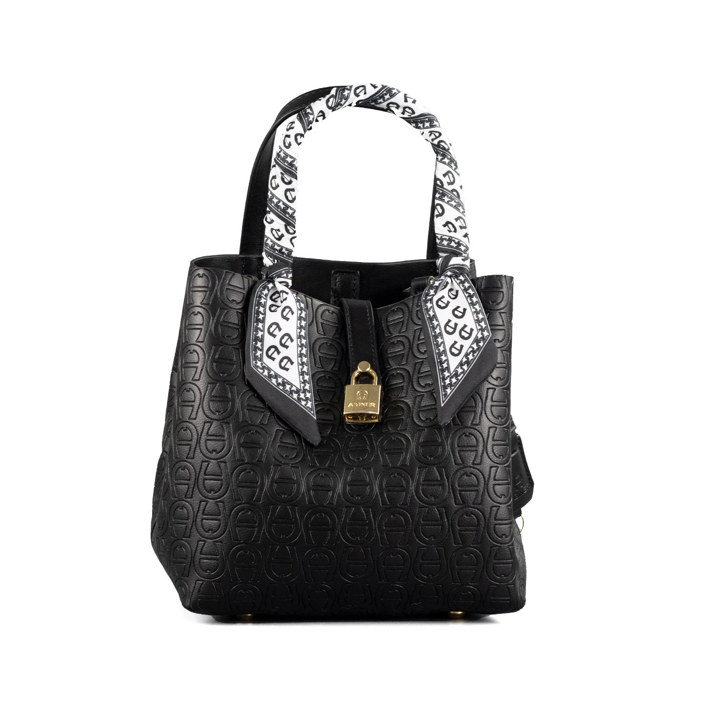 

AG Handbag For Women Luxury Embossed Leather Tote Fashion Scarf Detail Lock Closure Bucket Bag Elegant Premium Gift Bag