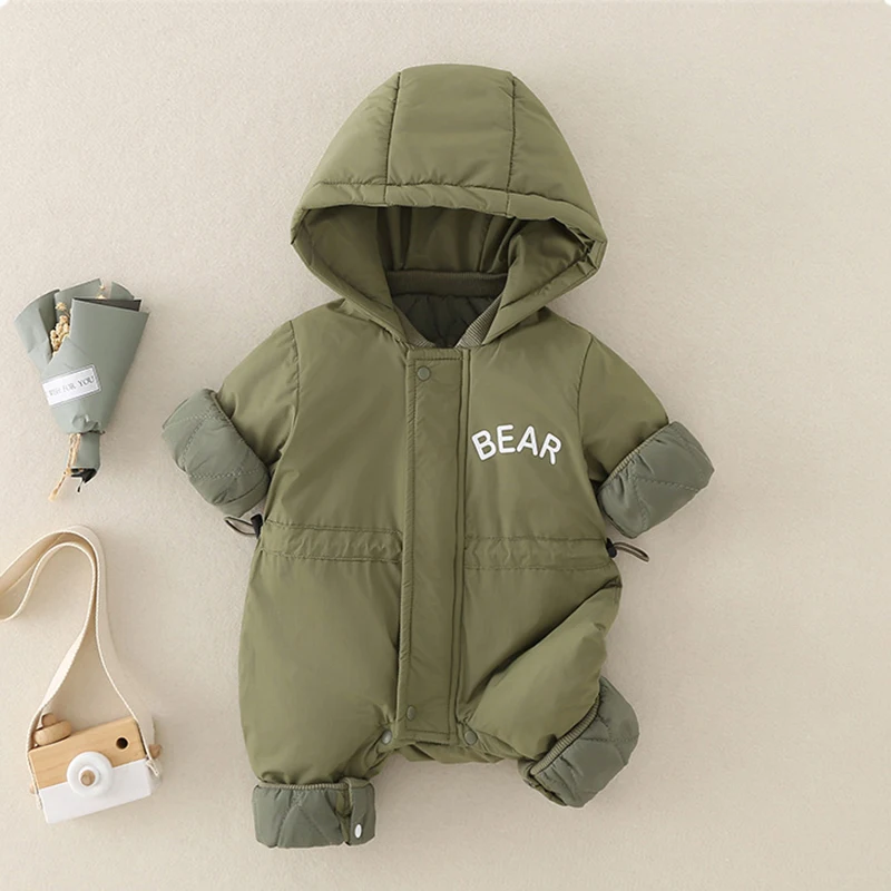 MILANCEL Autumn Winter Baby Clothes Outdoor Jackets 0-2Y Infant Boys Warm Windproof Romper Toddler Girls Hooded Jumpsuit