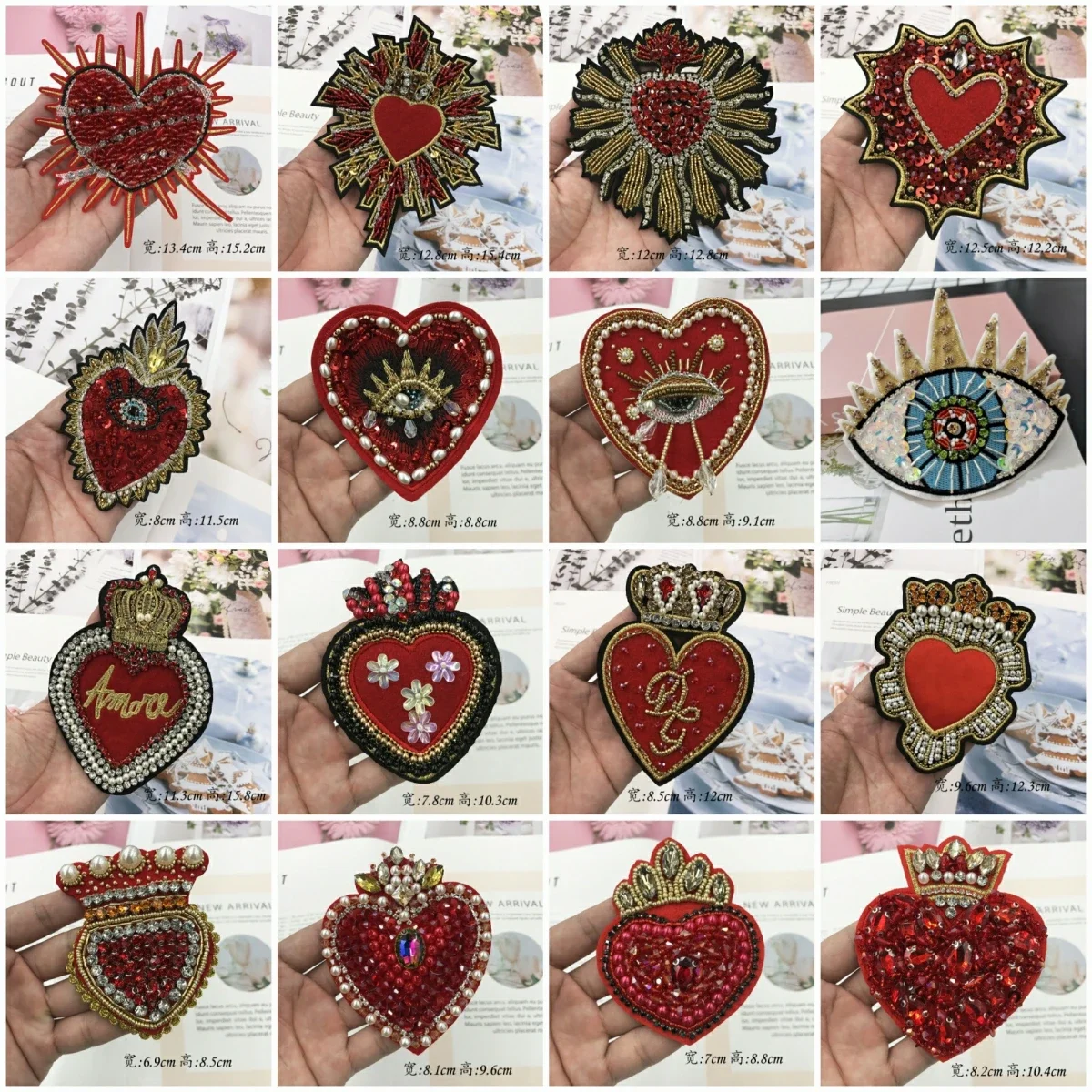 Embroidery Sequined Alphabet Pearl Letter Cross Patch,sequins Heart Beaded Eye Patches Badges Appliques for Clothing PW2210252