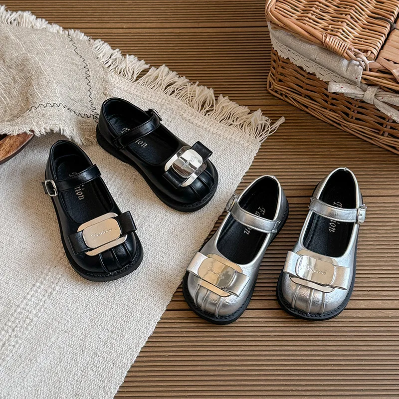 Girls Flat Shoes Round Toes Soft Sole Kids Princess Shoes Non-slip 2026 Brand New Children Leather Shoes Versatile Korean Style