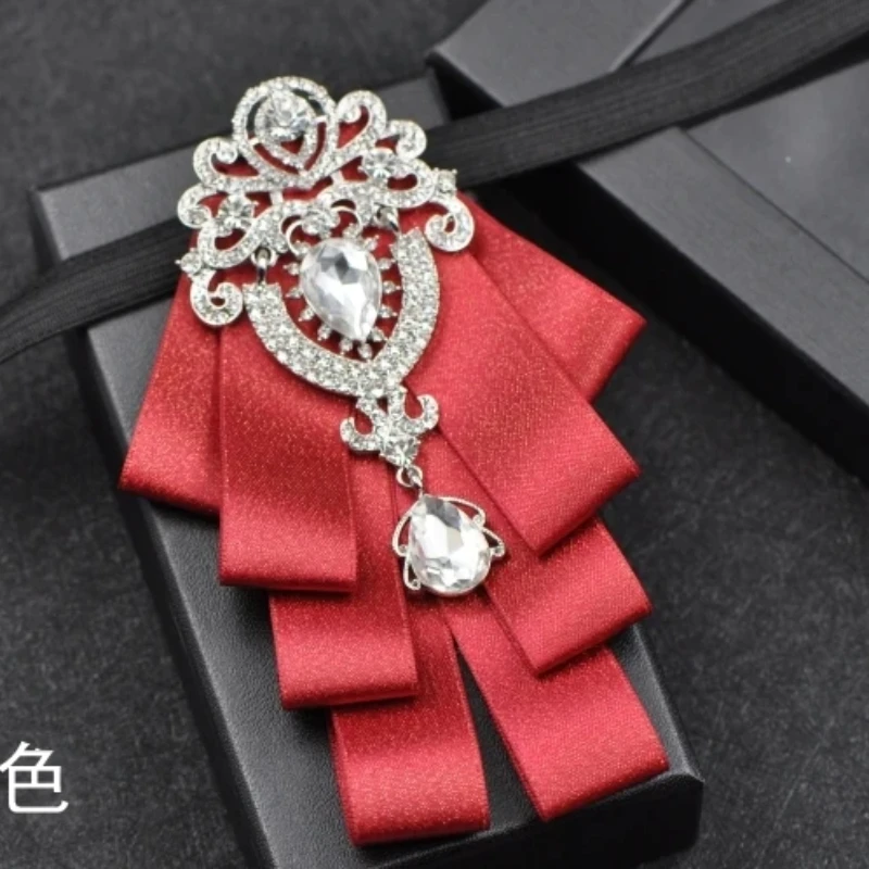 Tkanina Retro Rhinestone muszka brytyjski styl kobiety luksusowy krawat muszki ślubne dodatki odzieżowe dla mężczyzn kobiety koszule krawat — zdjęcie 3