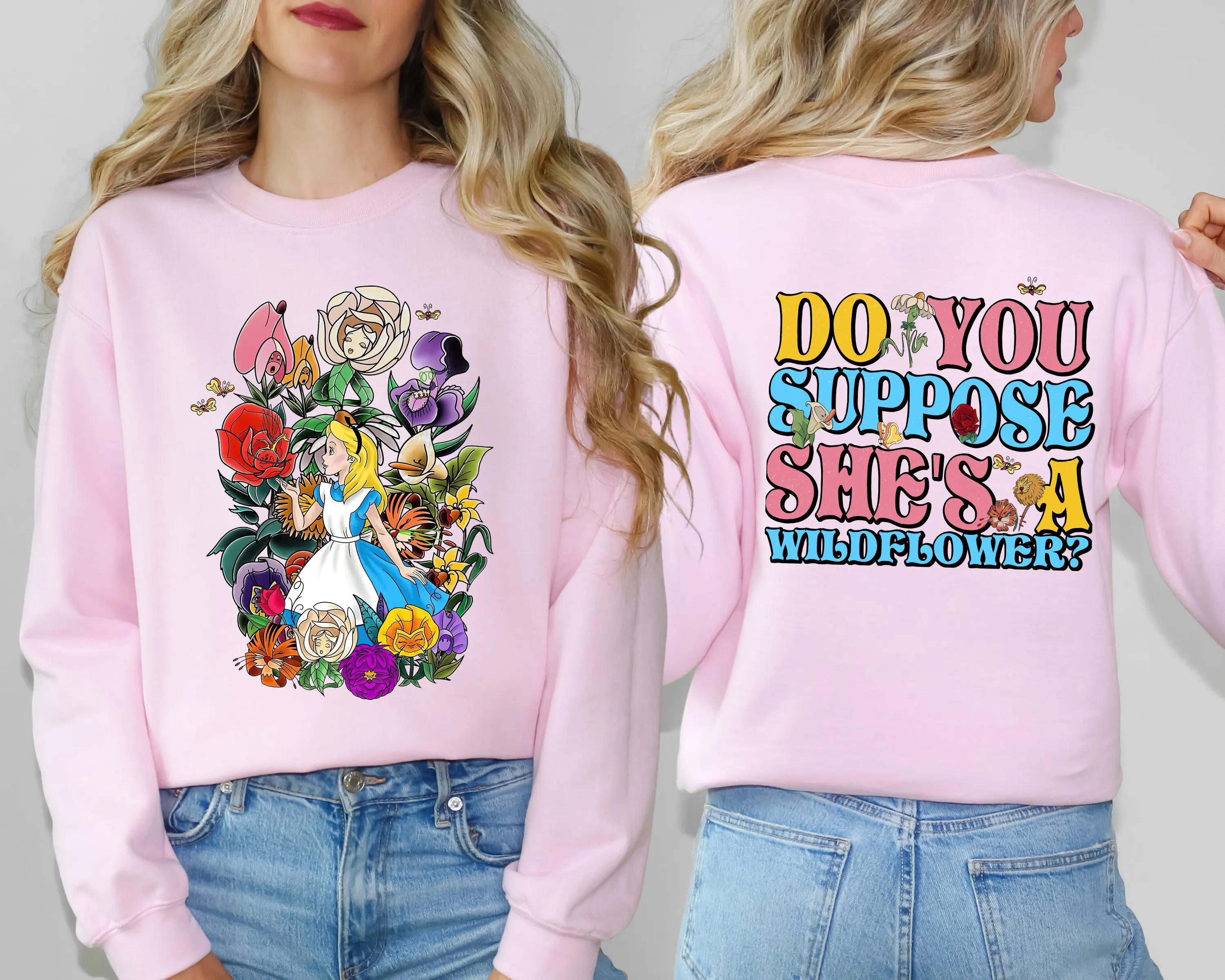 La Alicia Retro de Disney en el País de las Maravillas: "¡Tienes pensar, ella es una flor silvestre?" Sudadera con capucha estampada de doble cara, sudadera con capucha Disneyland