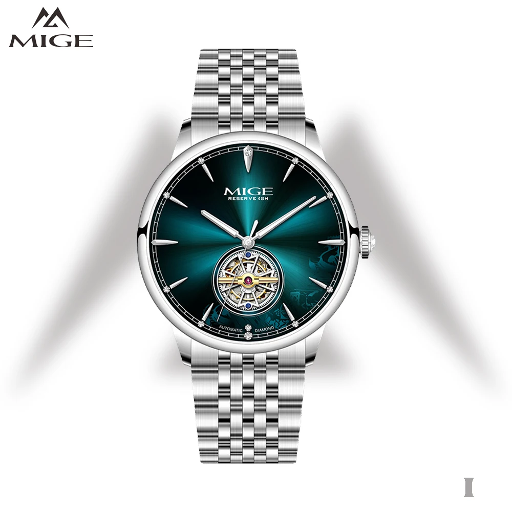 

MIGE Men's Watches Mechanical Automatic Watch Waterproof Top Brand Diamond Luxury Luminous Calendar Wristwatch Stainless Steel