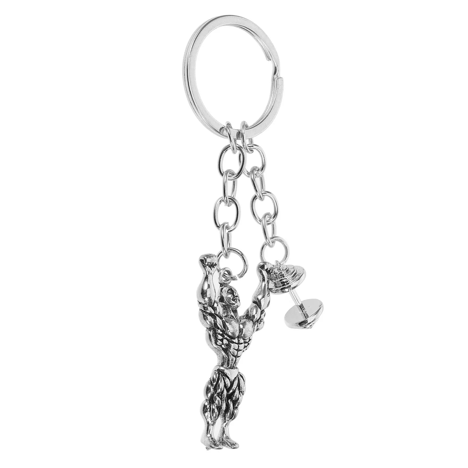Dumbbell Fitness Keychain Alloy Muscle Athlete Pendant Sports Key Ring Decoration Backpack Charm Gift for