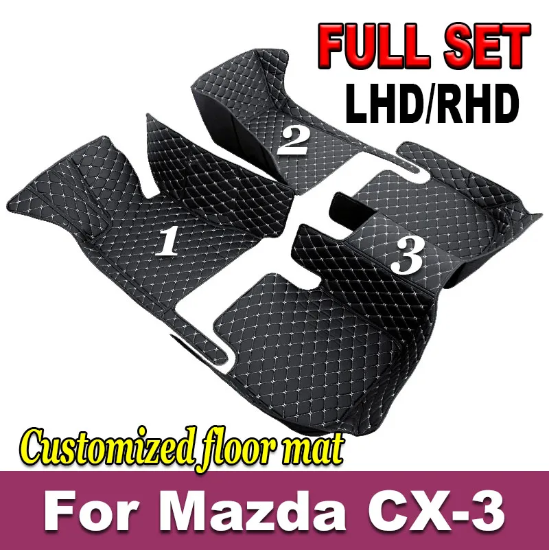 Car Floor Mats For Mazda CX-3 CX3 DK 2016~2022 Leather Luxury Mat Protective Rug Carpet Set Auto Interior Parts Car Accessories