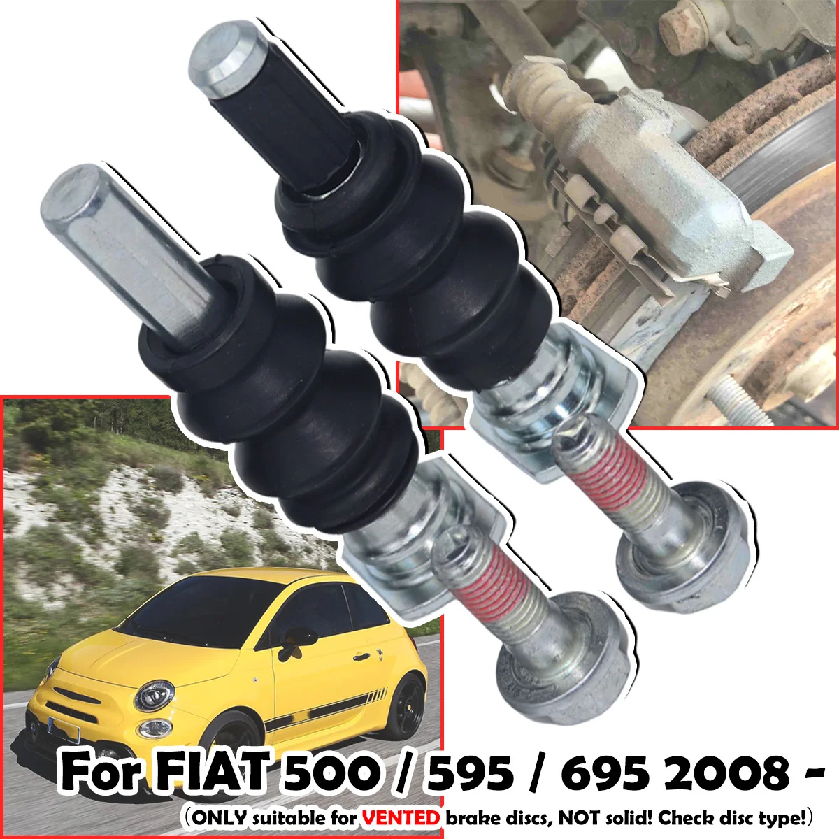 

Front Brake Caliper Slider Guide Pins Bolt Kit For FIAT 500/595/695 2008 - Left Right Disc Housing Bellows Sleeve Bushing Seal