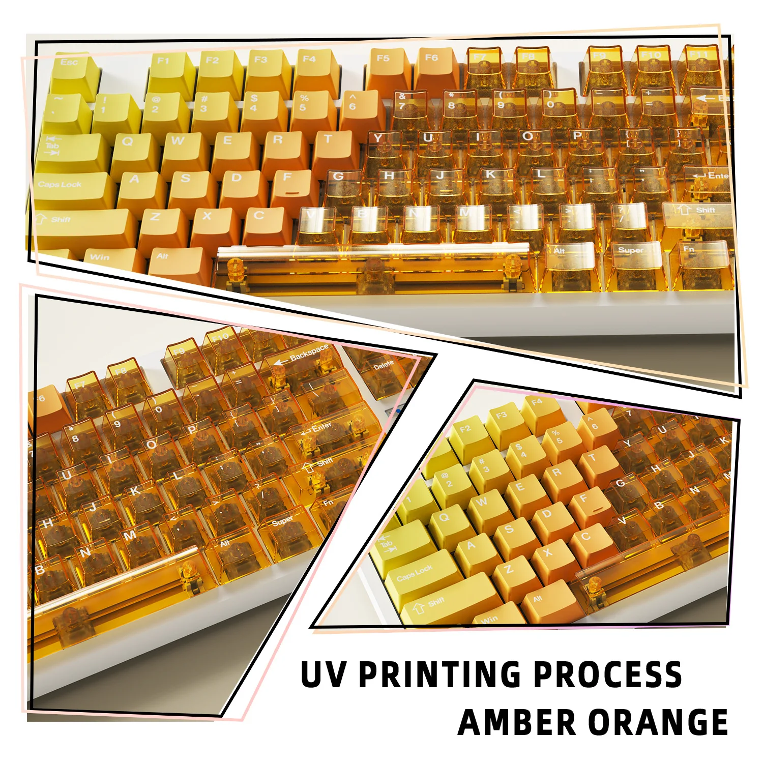 

[PC + thermal sublimation A layout] Mechanical keyboard keycap gradual change five-sided PBT thermal sublimation transparent dou