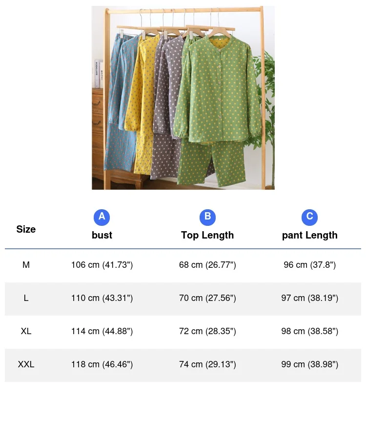 Green Dot Pajamas Suit Cotton Sleepwear Women Long Sleeve Pajamas 2Pcs Loungewear Autumn and Winter New Home Clothing Nightwear 6