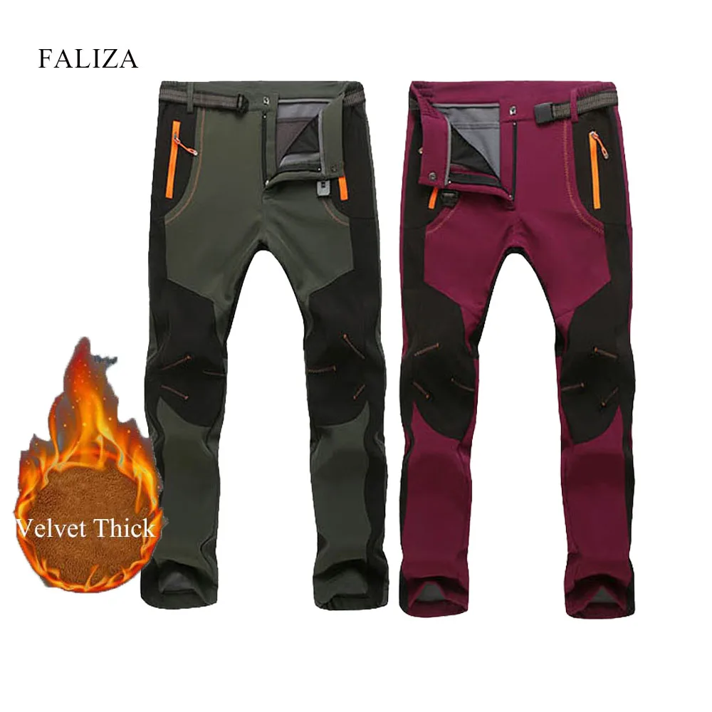 

FALIZA Spring Winter Thick Fleece Pants Men Waterproof Windproof Outdoor SoftShell Warm Sports Hiking Military Cargo Trousers