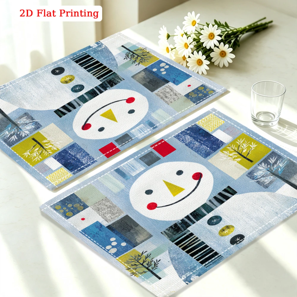 1pc Cute Cartoon Snowman Placemat Blue Winter Theme 2d Flat Printing Table Mat For Kitchen Dining Home Decor 30x40cm Cover