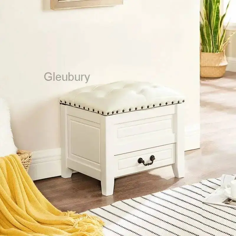 Foot Wood Designer Makeup Bedroom Stool Hallway Space Saving Mobile Small Foot Stool Shoe Bar Tabouret Chinese Style Furniture