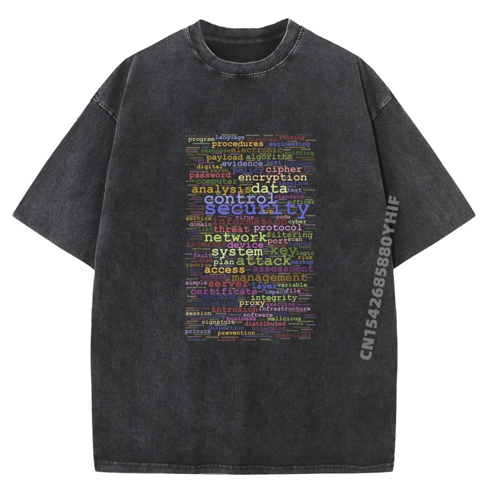 

Computer And Cybersecurity Terms Men Clothing Breathable T-Shirt Washed Shirt Loose Fit Graphic Fashion Tee