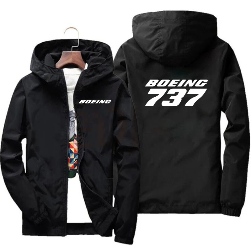 

2023 New Lightweight Spring/Summer Pilot Jacket Men's Casual Windbreaker Zipper Thin Hooded Boeing 737 Printed Jacket