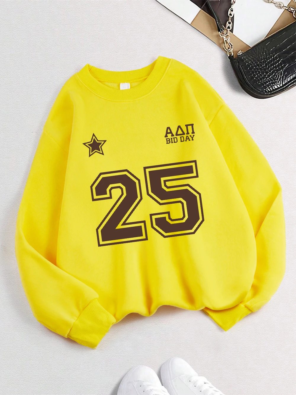 Sudaderas con estampado de Star And Number 25 para mujer, sudaderas básicas con cuello redondo, Jersey holgado y cálido de lana, ropa informal de invierno