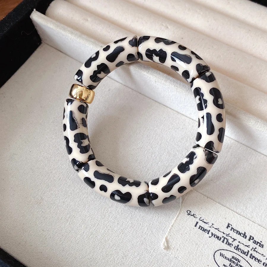 Multi-style Leopard Print Acrylic Stretchy Bracelets Set