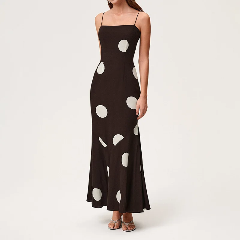 Sommer Party Casual frauen Trendy Retro Polka Dot Spaghetti Strap Bodycon Maxi Kleid Elegante Slim Fit Langes Kleid 2026 neue