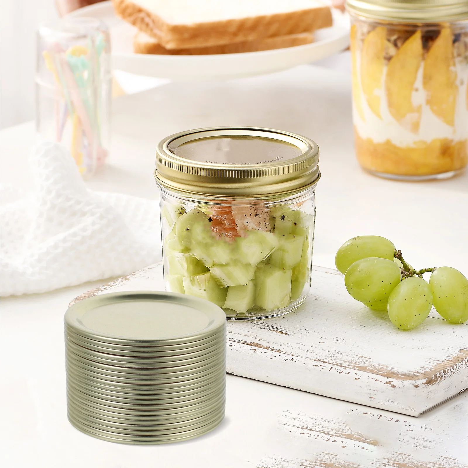 

20Pcs Mason Jar Lid Tinplate Replacement Gold Split Type Metal Sealing Lids for 70mm Jars Airtight Covers for Canning Storage