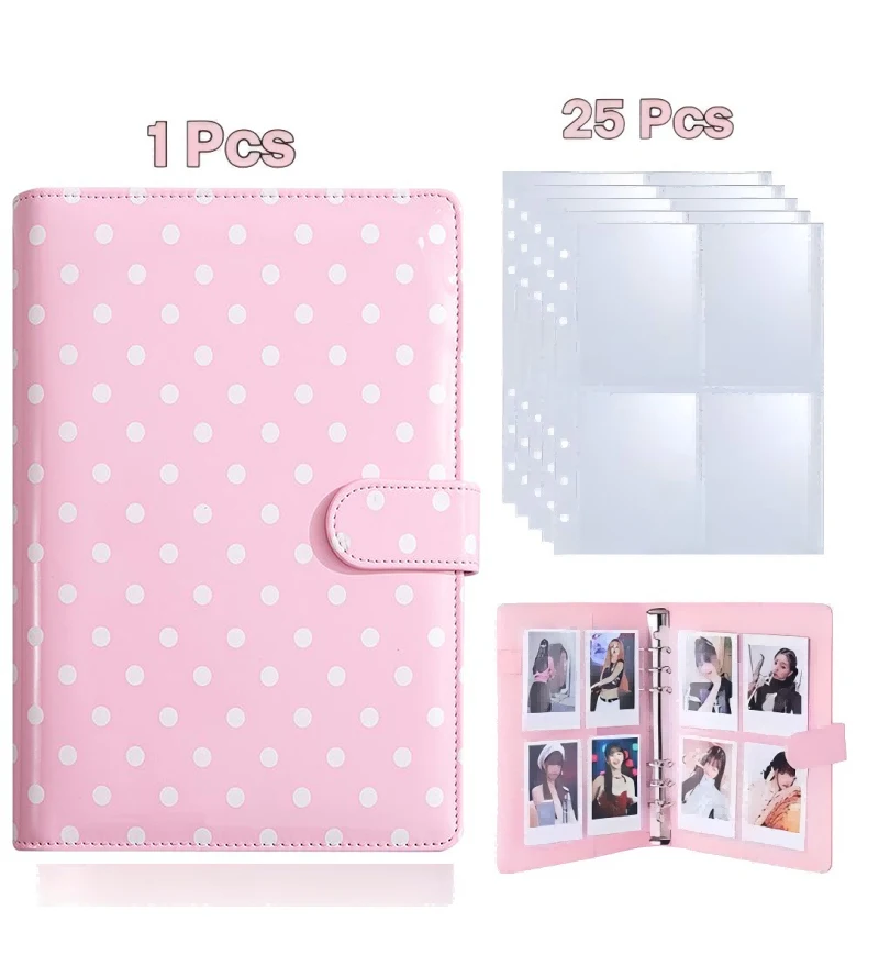 

New A5 PU Leather Photocard Binder with 25 Pack 4-Pocket Card Pages, 6 Ring A5 Binder Card Collector Album with 200 Card Slots
