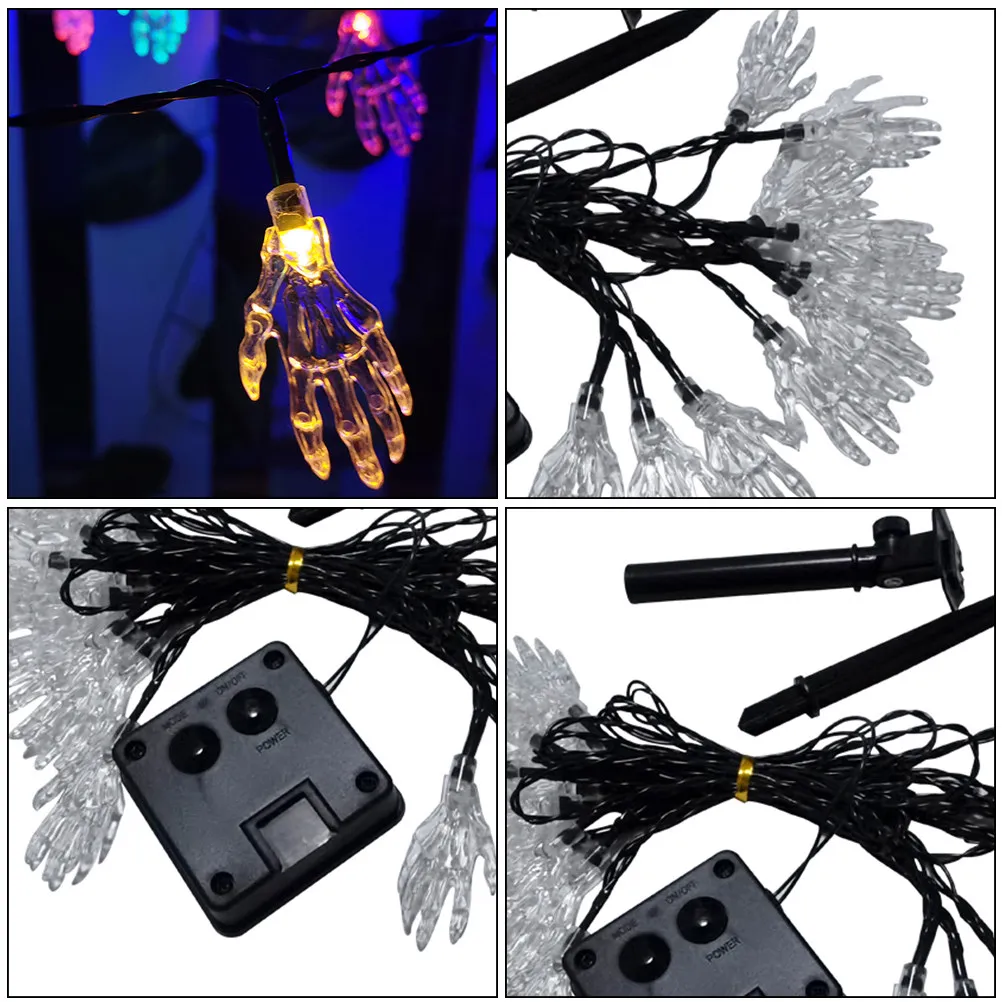 

20 светодиодных гирлянд на солнечных батареях в виде руки-черепа, 5 м, для улицы, сада, Хэллоуина, декоративная лампа, праздничное освещение