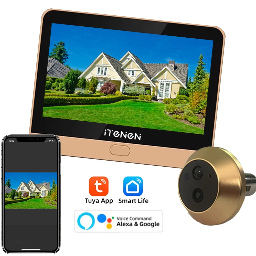 Tuya Smart 2.4G Wifi Peepholes caméra de porte pour la maison 1080P HD visionneuse oculaire de porte Support PIR avec Microphone pour la sécurité de la maison