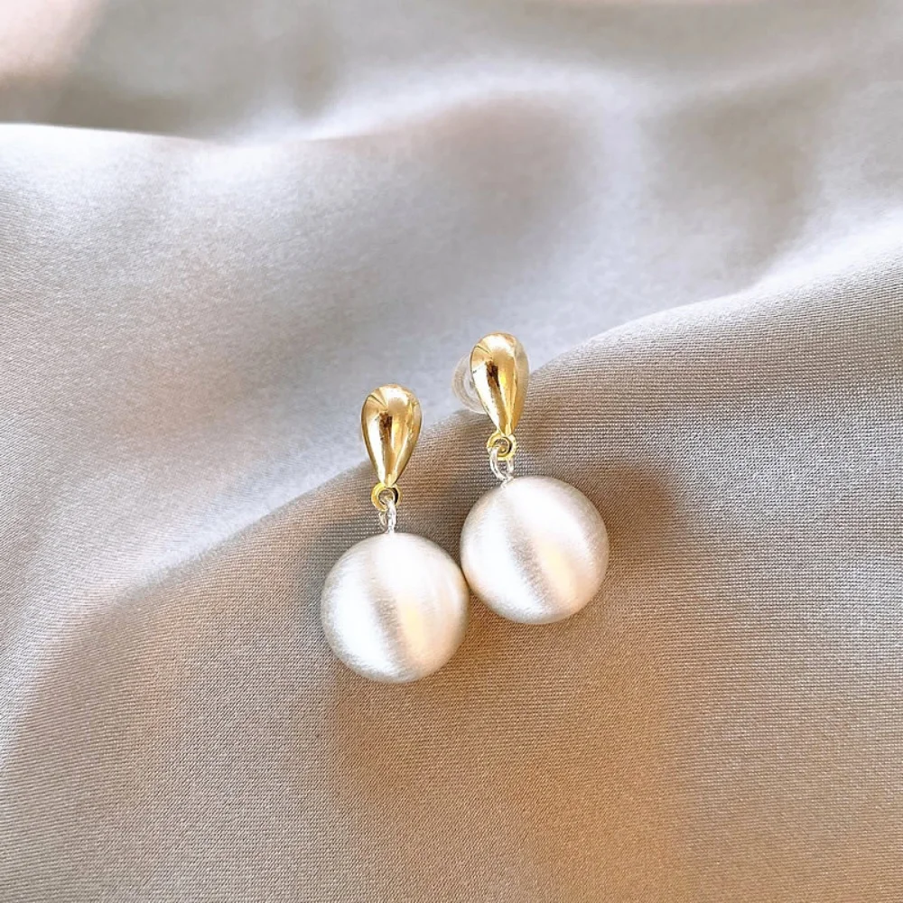 New Geometric Frosted Brushed Metal Ball Pendant Earrings For Women Unique Trendy Temperament Simple High-end Jewelry Gift