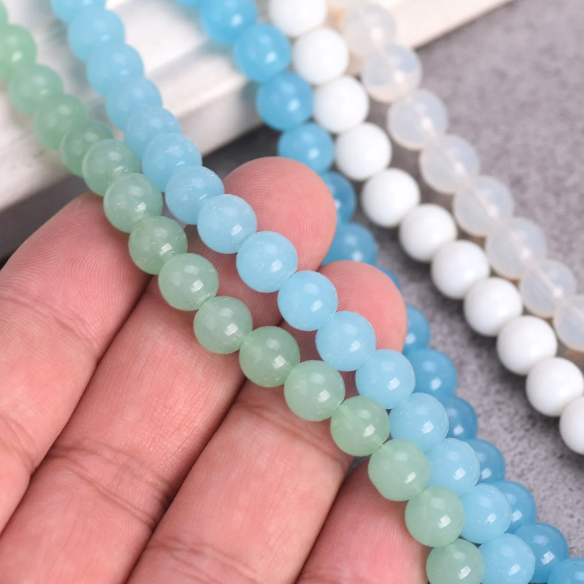 45pcs 8mm Round Imitated Jade Opaque Glass Loose Beads For Jewelry Making DIY Earring Findings