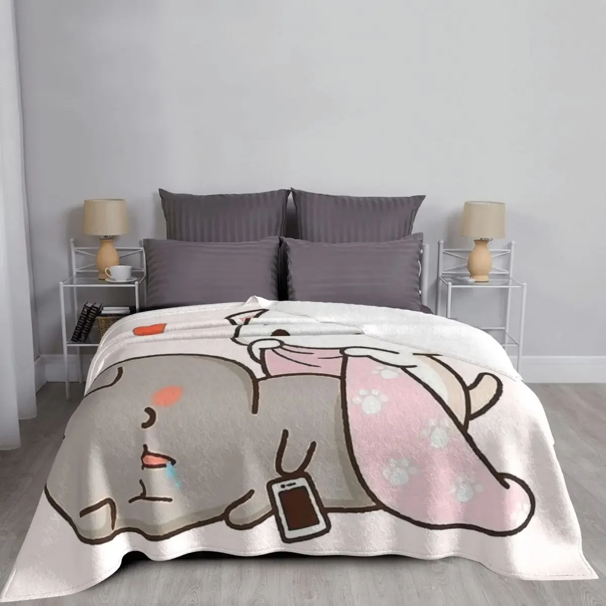 Peach And Goma Mochi Cat Wake Up Blanket 3D Print Soft Flannel Fleece Warm Throw Blankets for Picnic Travel Bedroom Sofa Quilt