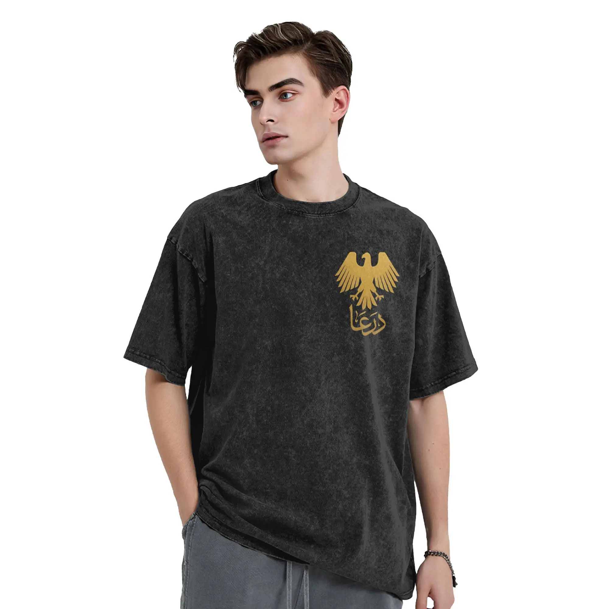 مضحك شعار السوري تي شيرت للرجال Crewneck القطن غسلها تي شيرت قصير الأكمام تيز ملابس الصيف