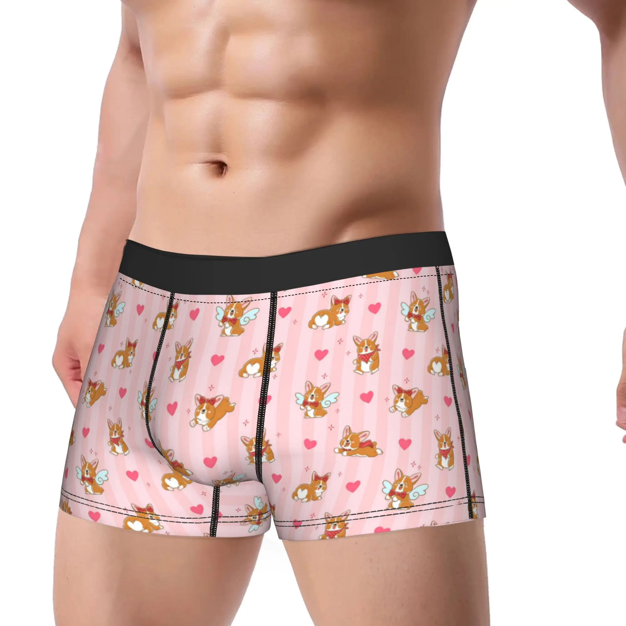 Cute Happy Corgi Dog Animal Cartoon Underwear  Printed Boxer Shorts Hot Sale Men Underpants Breathable Boxer Brief Gift Idea