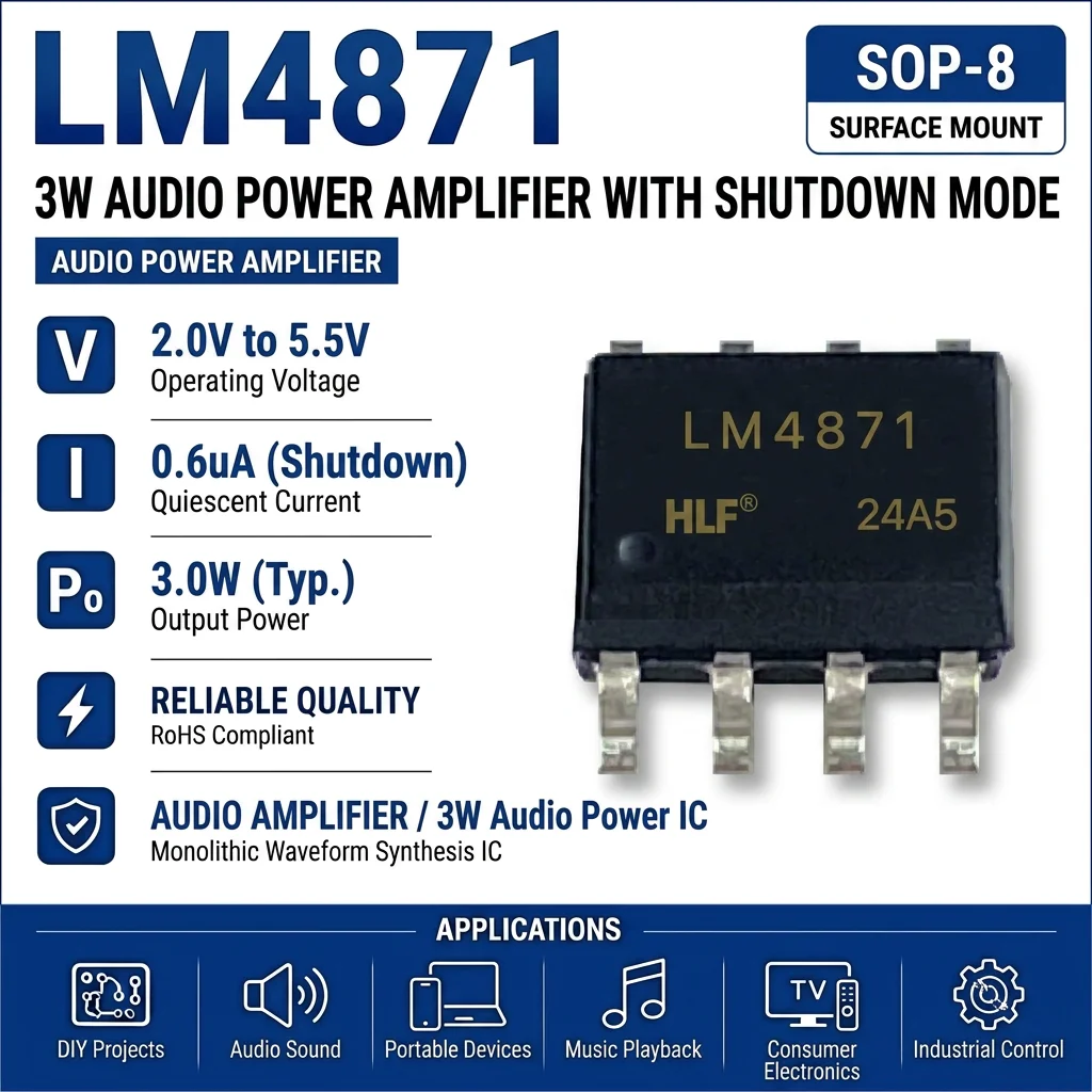 (25 pcs) LM4871DR SOP-8 LM4871 3W Audio Power Amplifier
