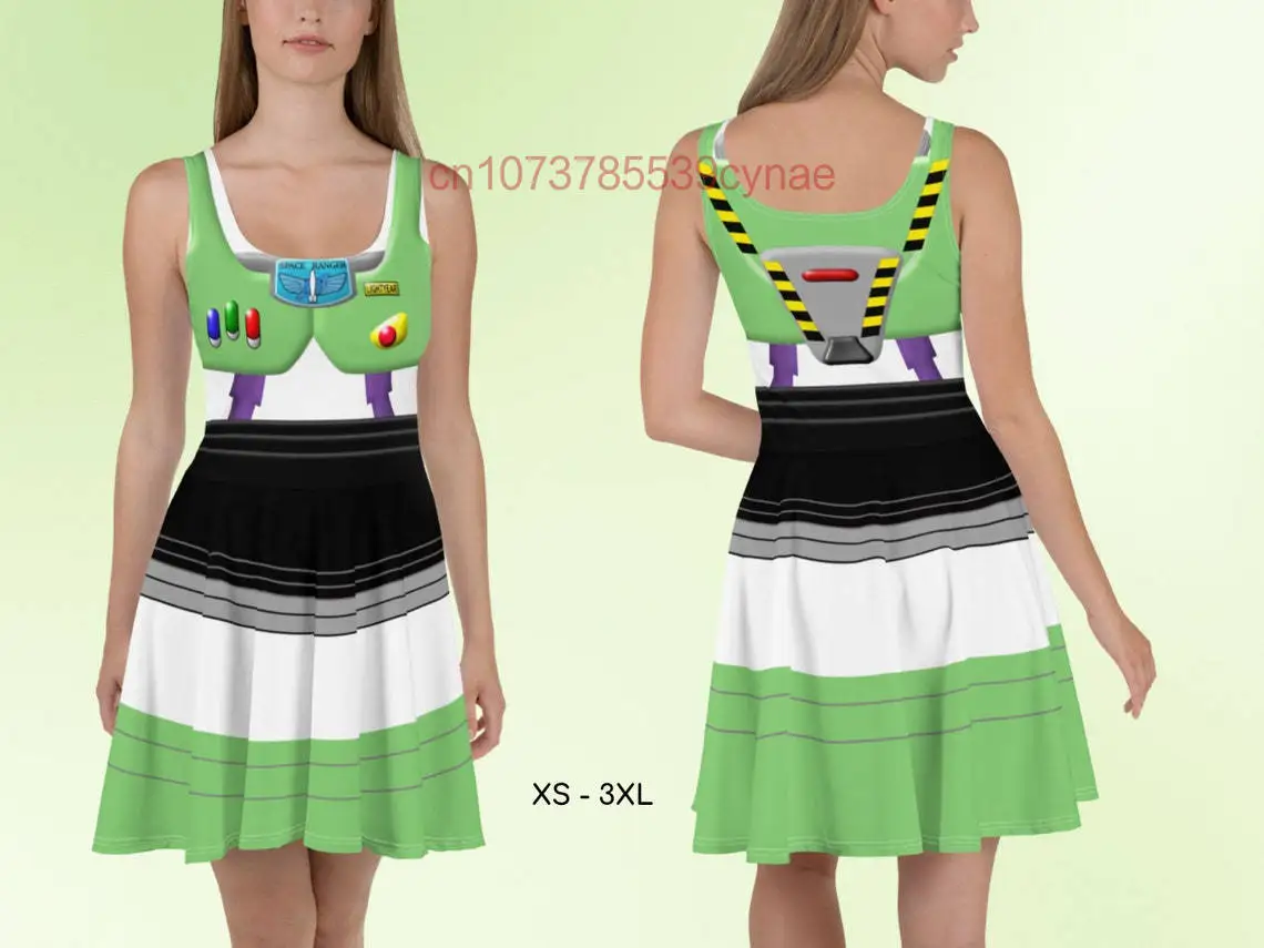 New Buzz Lightyear Skater Dress for Women Round Neck Sleeveless Fashion Cosplay Alphabet Print Lightweight Party Dress