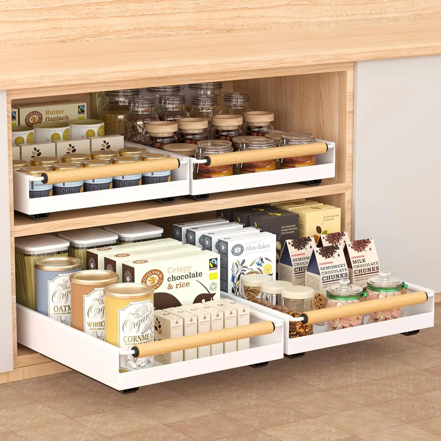 

Pull out Cabinet Organizer, 16" Deep Pull Out Drawer for Kitchen Cabinets Adhesive with Nano Film, Slide out Cabinet Organize