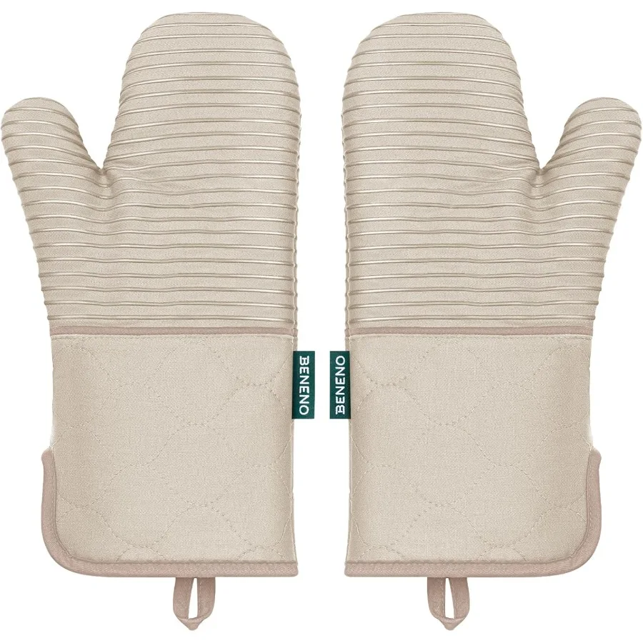 

Kitchen Oven Mitts 2Pack Heat Resistant up to 500F with NonSlip Silicone Grip Extra Long 14.3 Forearm Protection Soft Quilted C