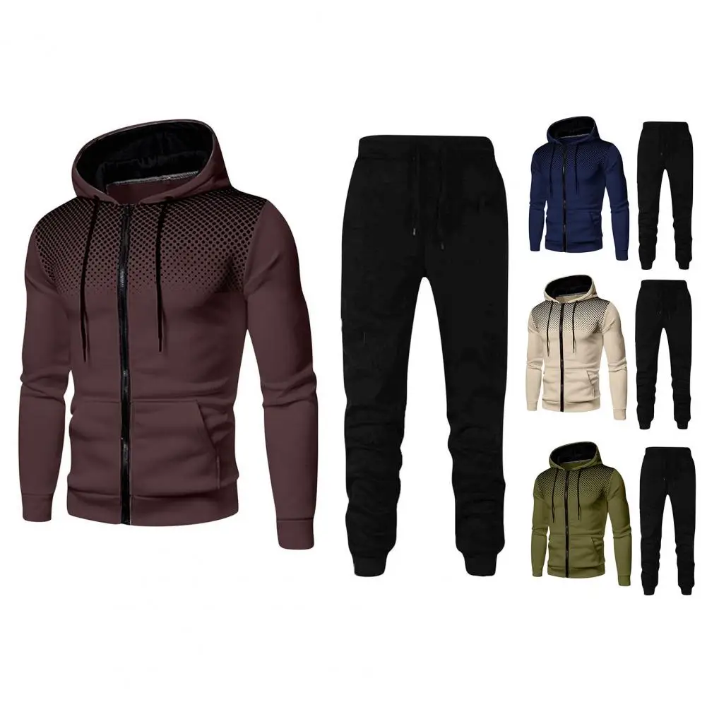 Winter Men Activewear Set Stylish Men's Winter Clothing Set Hoodie Pants Coat with Zipper Closure Elastic Waist Drawstring Sets