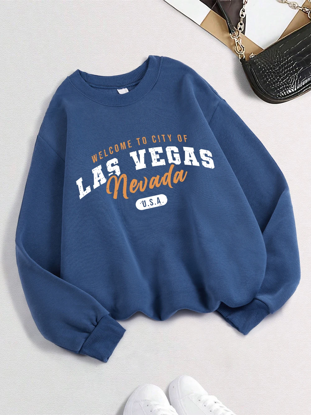 لاس فيغاس نيفادا الولايات المتحدة الأمريكية الطباعة بلوزات المرأة فضفاضة مريحة هوديس الصوف الدافئة Crewneck ملابس الشتاء الرياضية البلوفرات #1