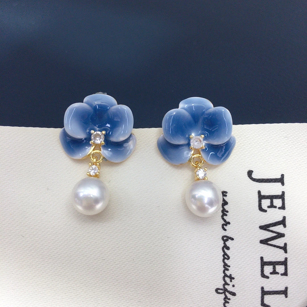 

ZHBORUINI 7-7,5 мм серьги с пресноводным жемчугом мечтательный синий фаленопсис элегантные серьги с цветами винтажные модные украшения романтические