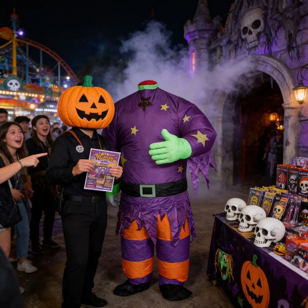 Disfraz Inflable de Mago Decapitador para Parque de Atracciones, Fiesta, Festival, Accesorio Divertido para Actuaciones, Disfraz de Halloween de Poliéster
