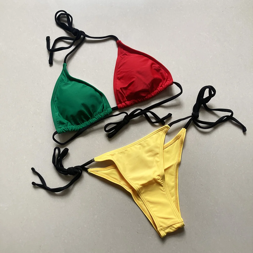 

Sexy Splicing Brazilian Bikini Push Up Bikinis for Women Triangle Swimwear Side String Swimsuit Bathing Suit Maillot De Bain