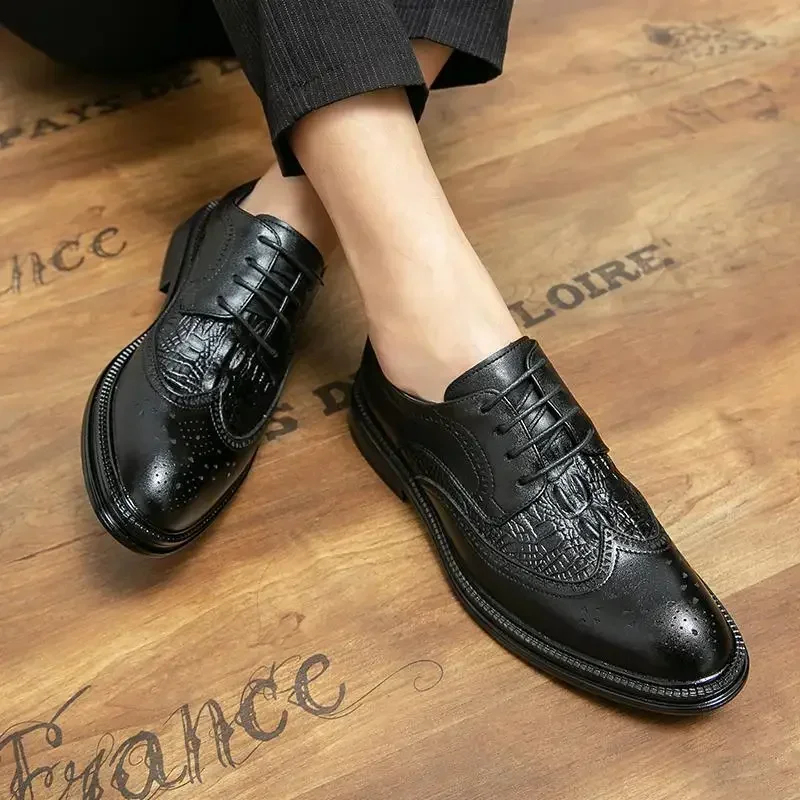 Chaussures décontractées en cuir vintage pour garçons, chaussures d'affaires formelles, noir, fête britannique