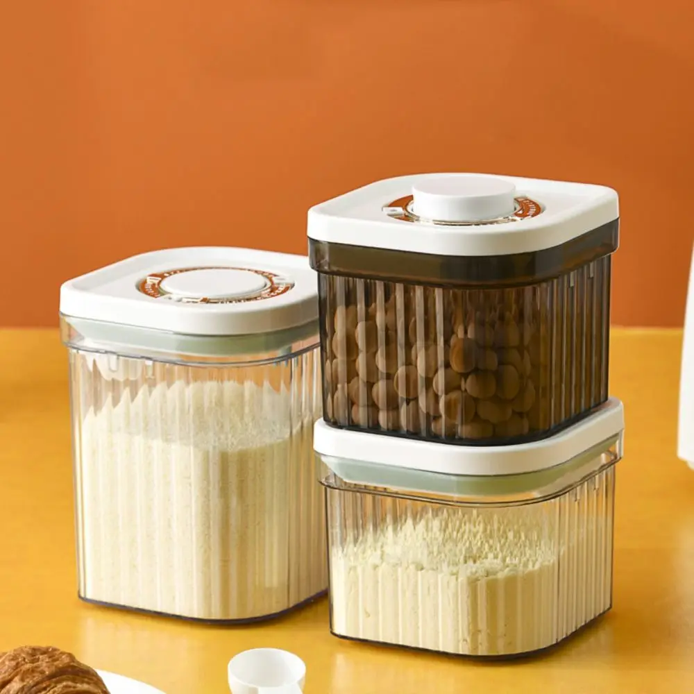 Stripe Pattern Milk Powder Storage Box with Spoon Plastic Milk Powder Can Leakproof Sealed Grains Storage Jar Home