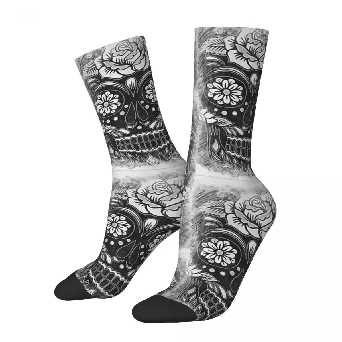 Happy Men's Socks Day Of The Dead Mexcian Vintage Sugar Skull Hip Hop Casual Crew Sock Gift Pattern Printed