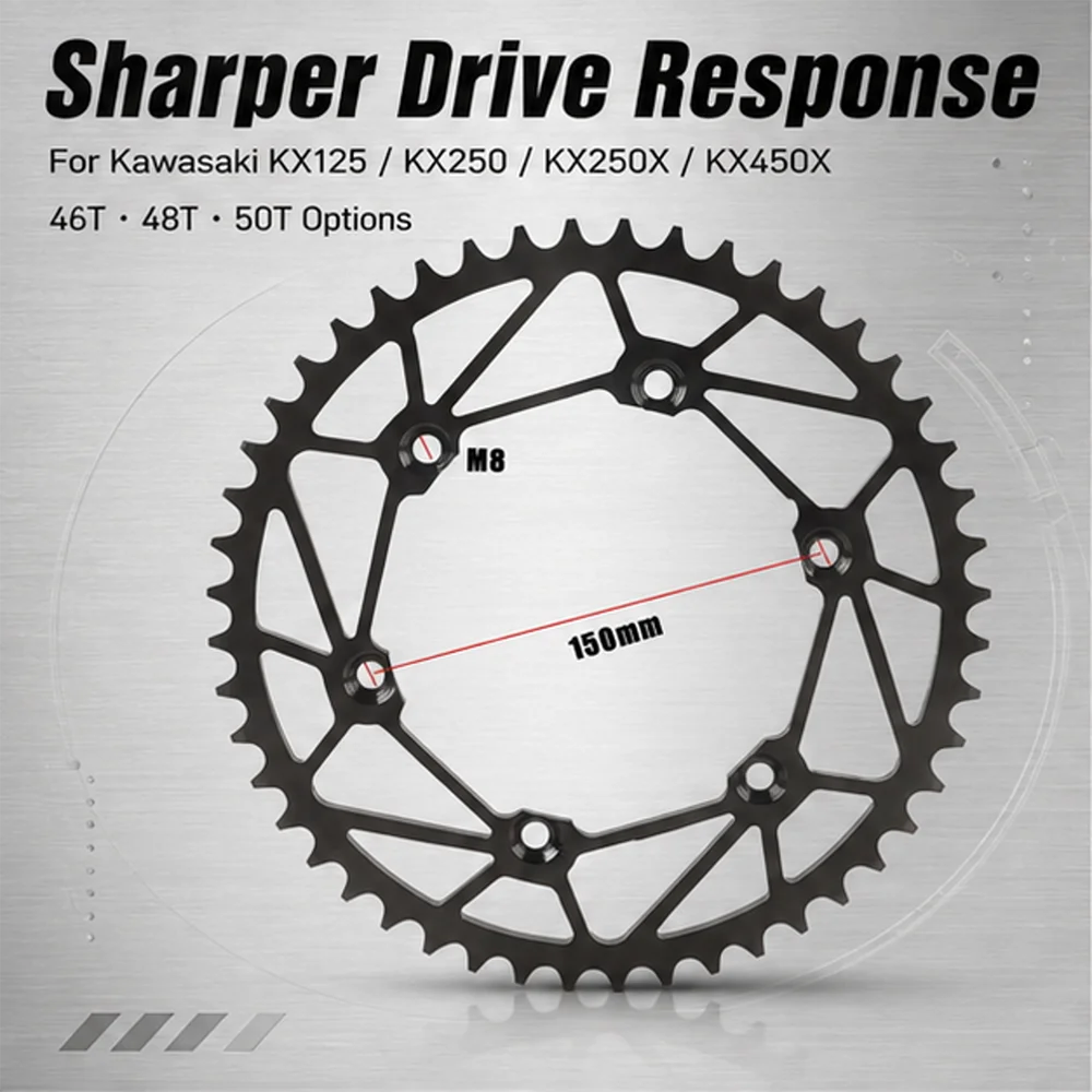 Motorcycle Rear Sprocket 520 Chain 46T 48T 50T Tooth Gear For Kawasaki KX 125 250 250X 250F 450X 450F KX125 KX250 KX250X KX450X