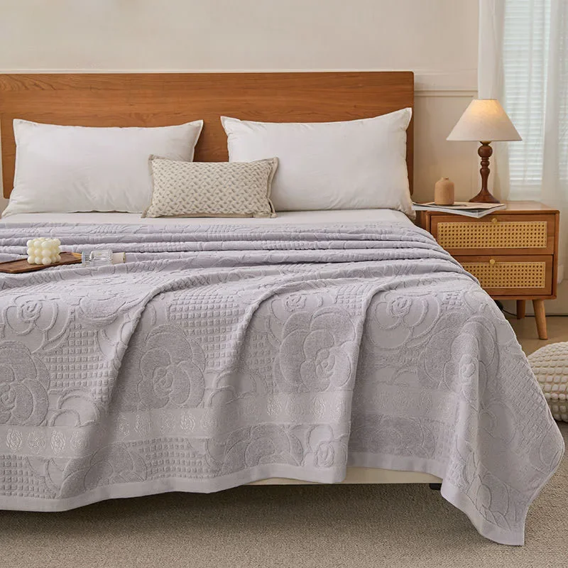 Retro Camellia Jacquard Cotton Blankets for Beds Terry Towel Quilt Blanket Breath Bed Sheet Bedspread Sofa Cover Throw Blankets